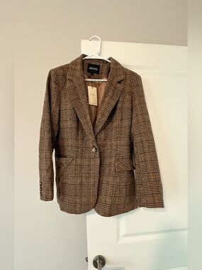 Ebossy Brown Plaid Single-Button Tailored Blazer